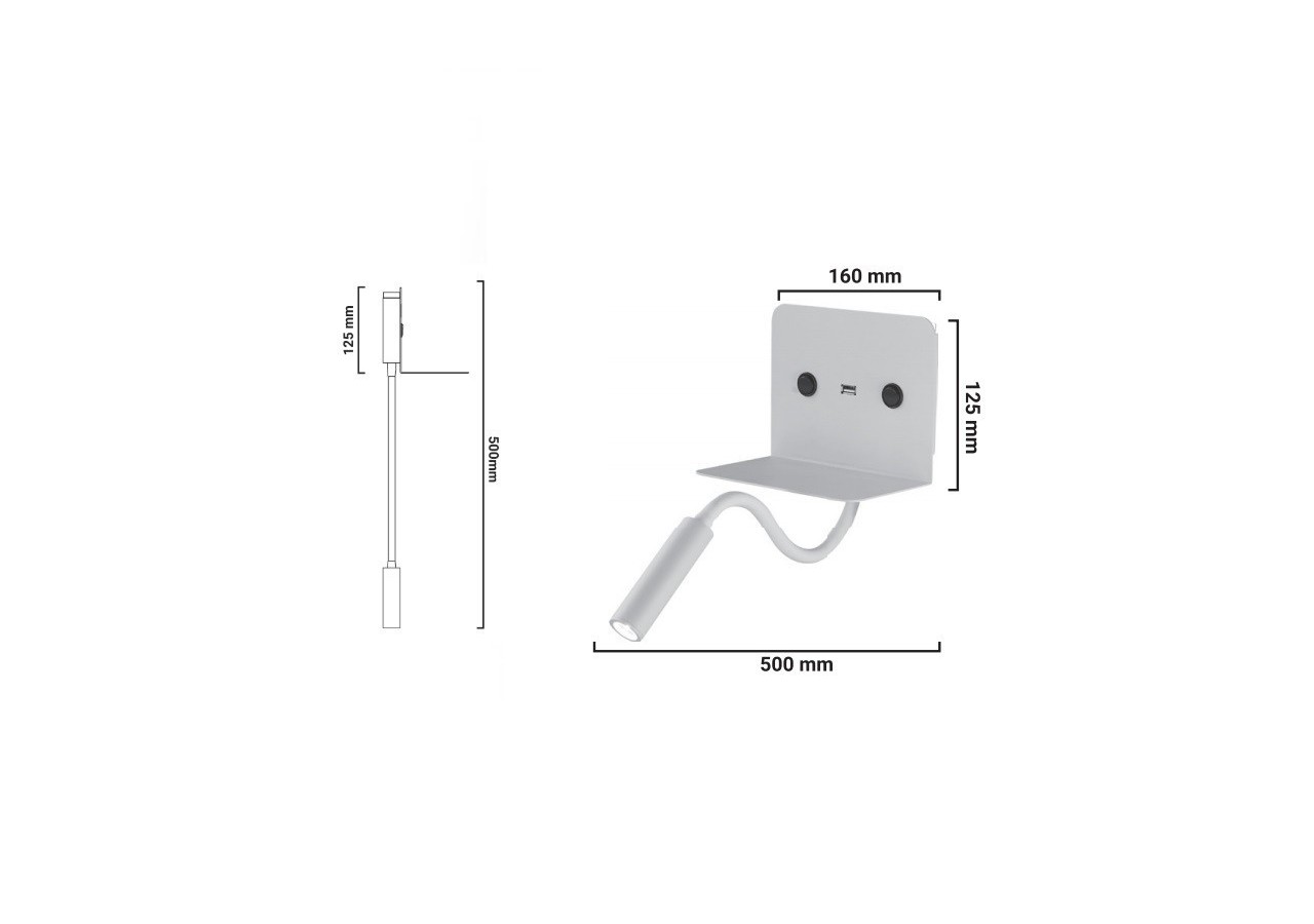 Applique murale + liseuse led "Slange" 3W avec port usb - LN1510-B-USB - Barcelona LED
