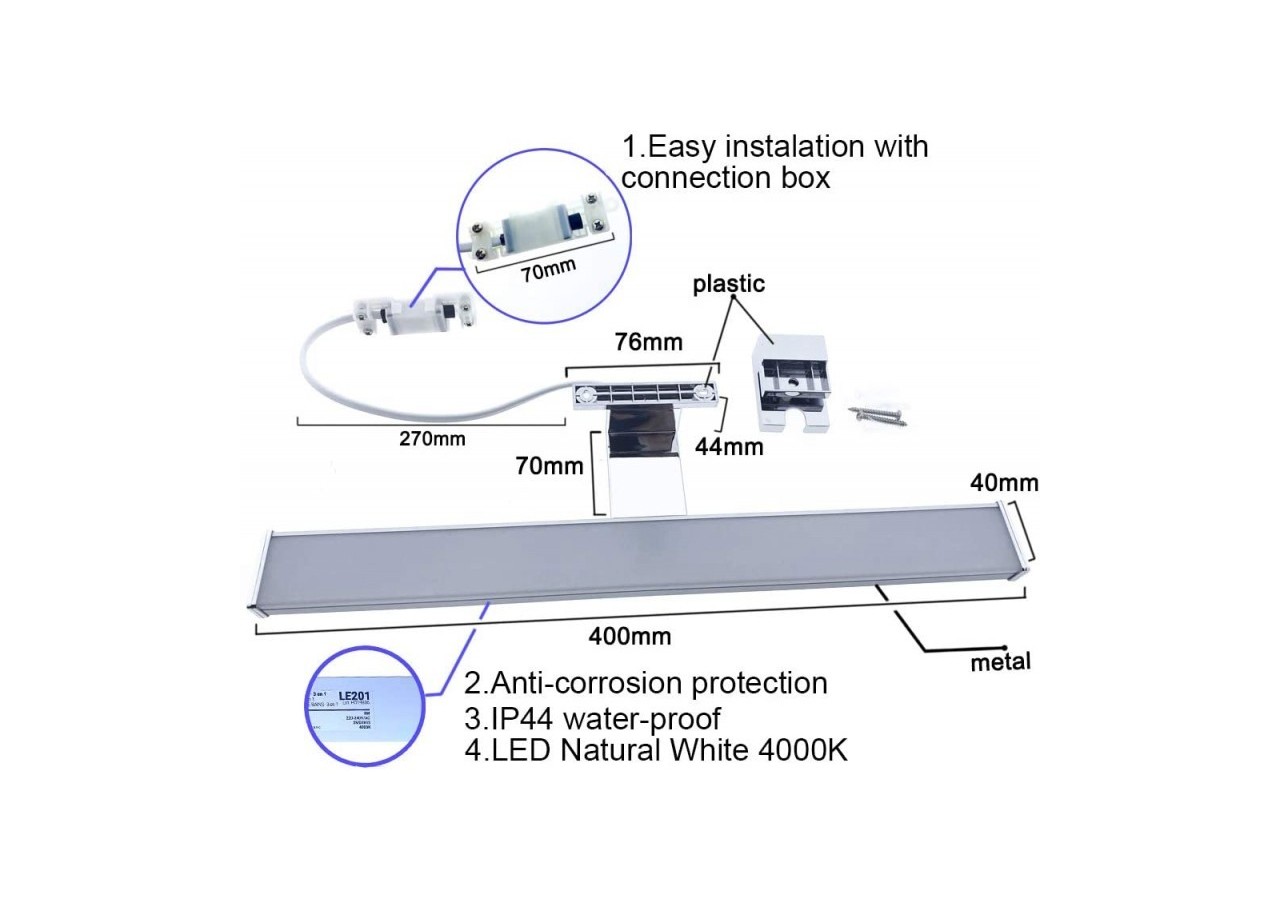 Applique LED miroir salle de bain "Line" 8W - LE201-CR-BN - Barcelona LED