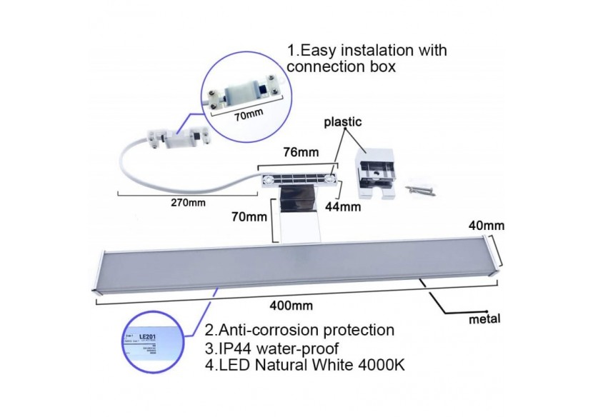 Applique LED miroir salle de bain "Line" 8W - LE201-CR-BN - Barcelona LED