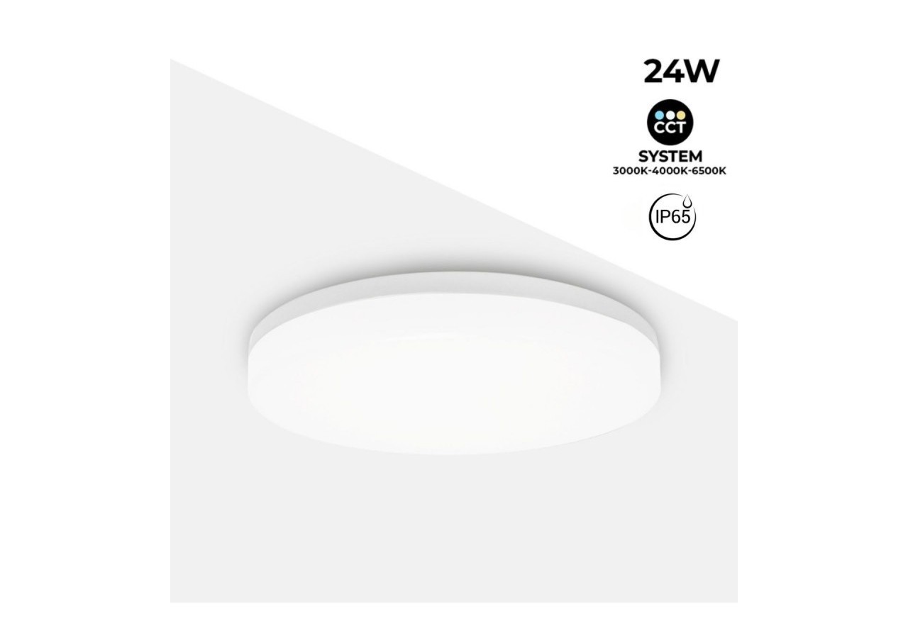 Plafonnier LED rond étanche blanc 24W CCT-2400lm-IP65 - B1720-R-CCT - Barcelona LED
