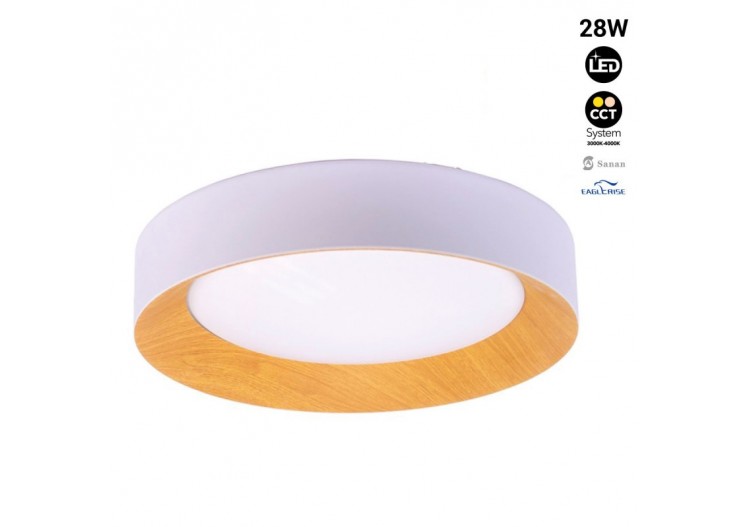 Plafonnier LED imitation bois-CCT-diamètre 450mm-28W - LN1612-CCT - Barcelona LED
