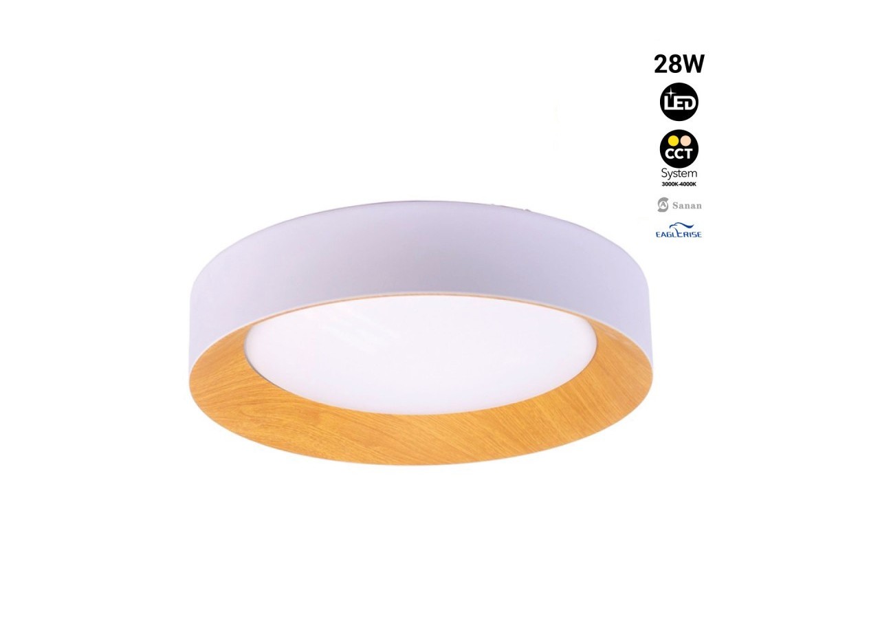Plafonnier LED imitation bois-CCT-diamètre 450mm-28W - LN1612-CCT - Barcelona LED