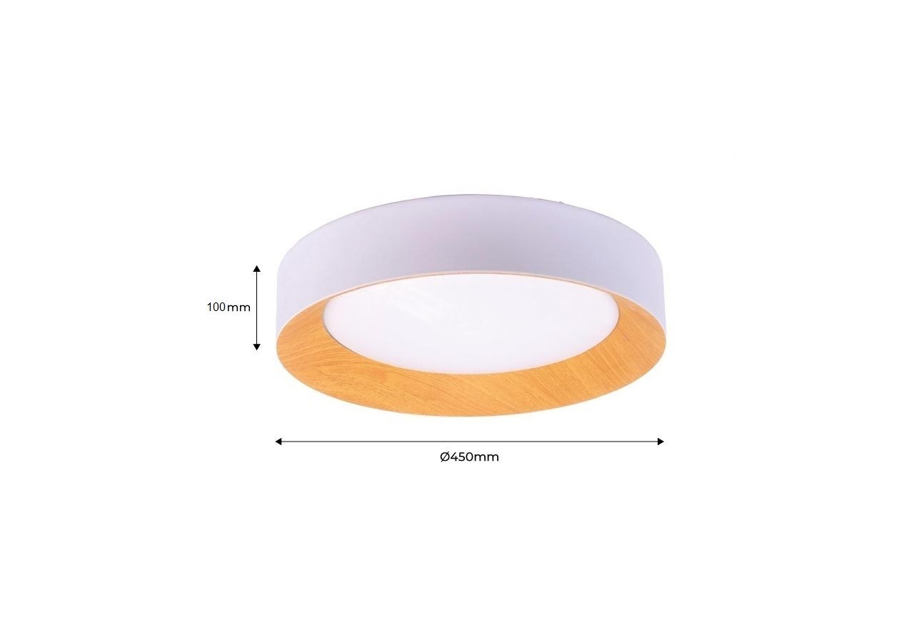 Plafonnier LED imitation bois-CCT-diamètre 450mm-28W - LN1612-CCT - Barcelona LED