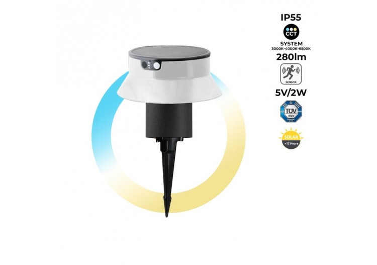 Potelet LED solaire sur piquet 18cm et capteur PIR-3 modes de fonctionnement-CCT - ​FE1.572.000.A0S1KOP2 - Barcelona LED