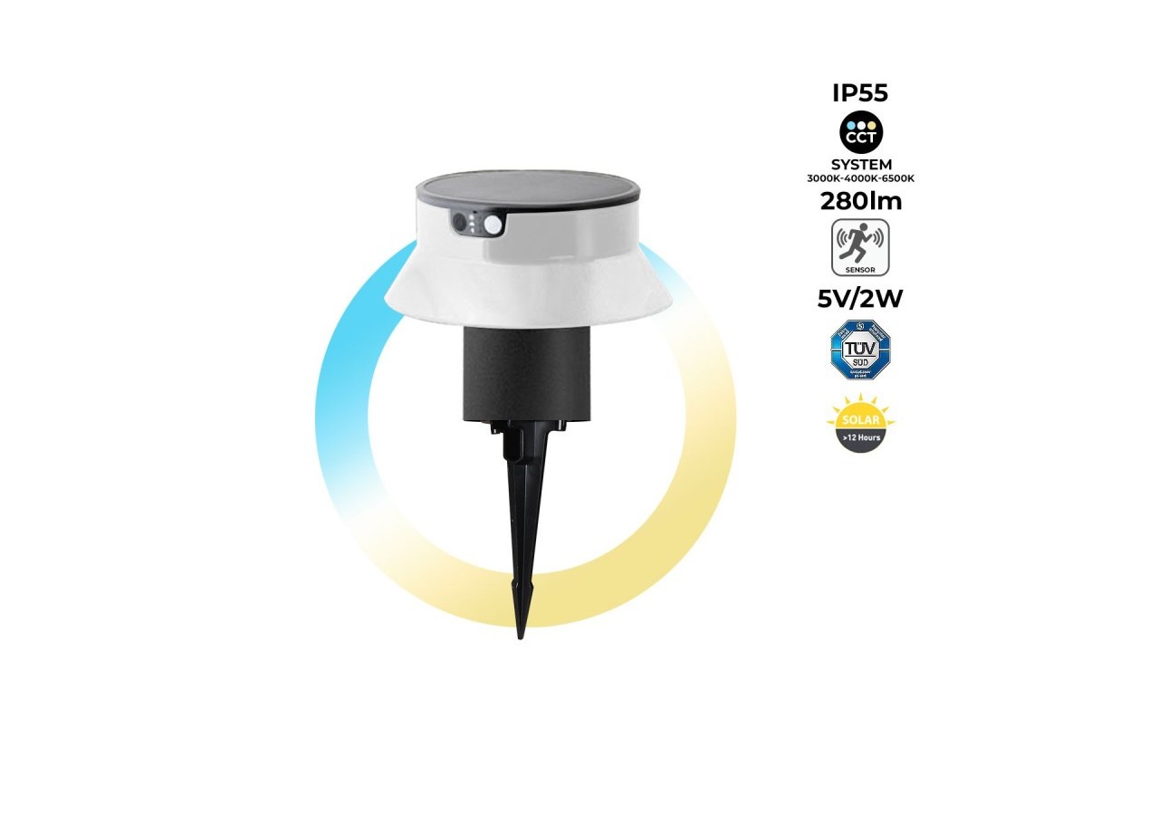 Potelet LED solaire sur piquet 18cm et capteur PIR-3 modes de fonctionnement-CCT - FE1.572.000.A0S1KOP2 - Barcelona LED