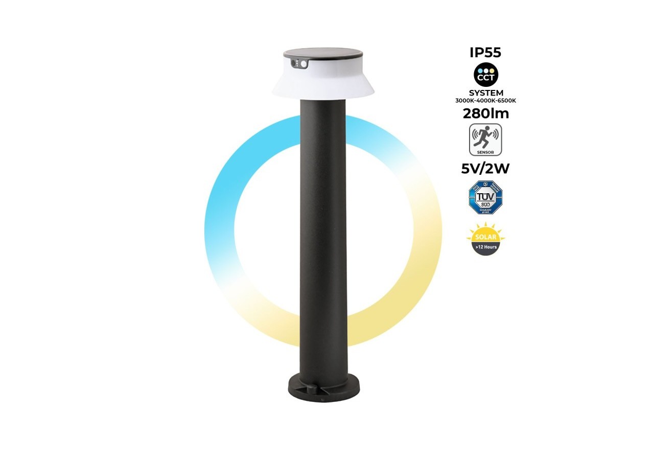 Borne LED solaire "FELICE 800" 73cm avec capteur PIR-3 modes de fonctionnement-CCT - FE1.575.000.A0S1KOP2 - Barcelona LED