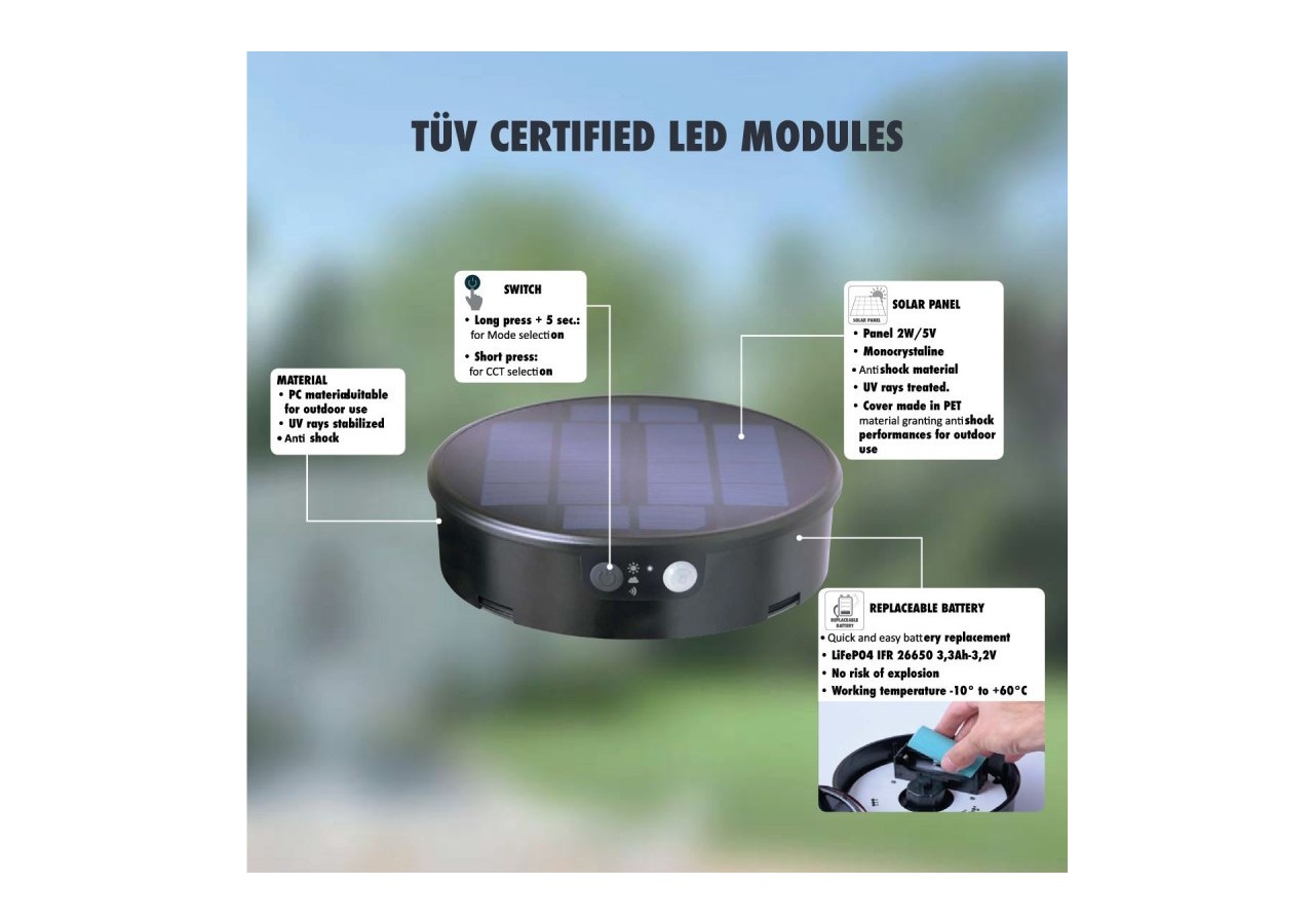 Borne LED solaire "FELICE 800" 73cm avec capteur PIR-3 modes de fonctionnement-CCT - FE1.575.000.A0S1KOP2 - Barcelona LED