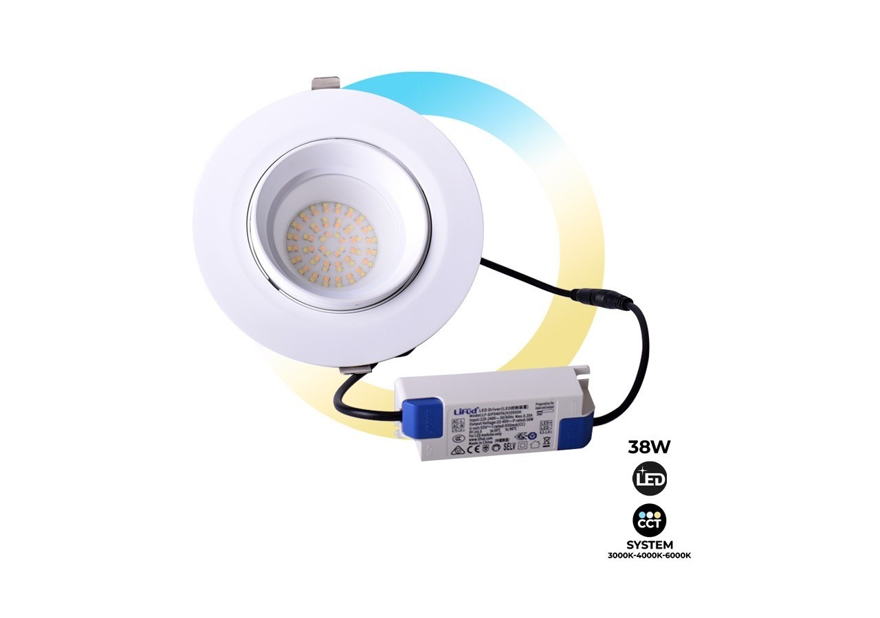 Downlight LED circulaire orientable 38W CCT driver LIFUD - B1262-38CCT - Barcelona LED