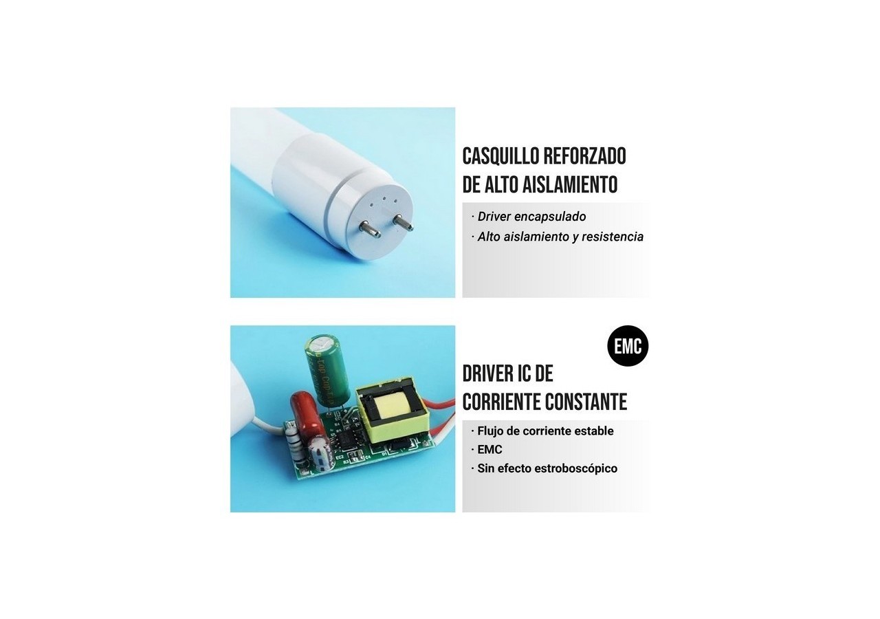 Tube LED T8 18W 1200mm en verre 140 LM/W - B4010-5-120BN - Barcelona LED