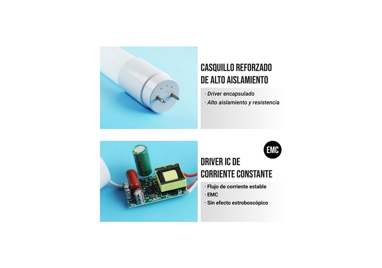 Tube LED T8 24W 1500mm en verre 140 LM/W - B4011-4-150BC - Barcelona LED