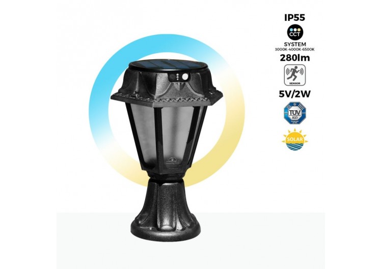 Lanterne sur pied solaire "MINILOT/ROSETTA" avec capteur PIR-3 modes de fonctionnement-CCT - R22.111.000.AFS1K - Barcelona LED
