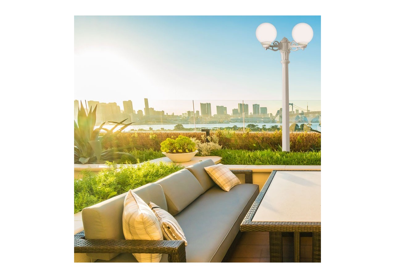 Double lampadaire LED d'extérieur FUMAGALLI "GIGI BISSO GLOBE" 2LxE27 - G25.156.S20.WYF1R - Barcelona LED