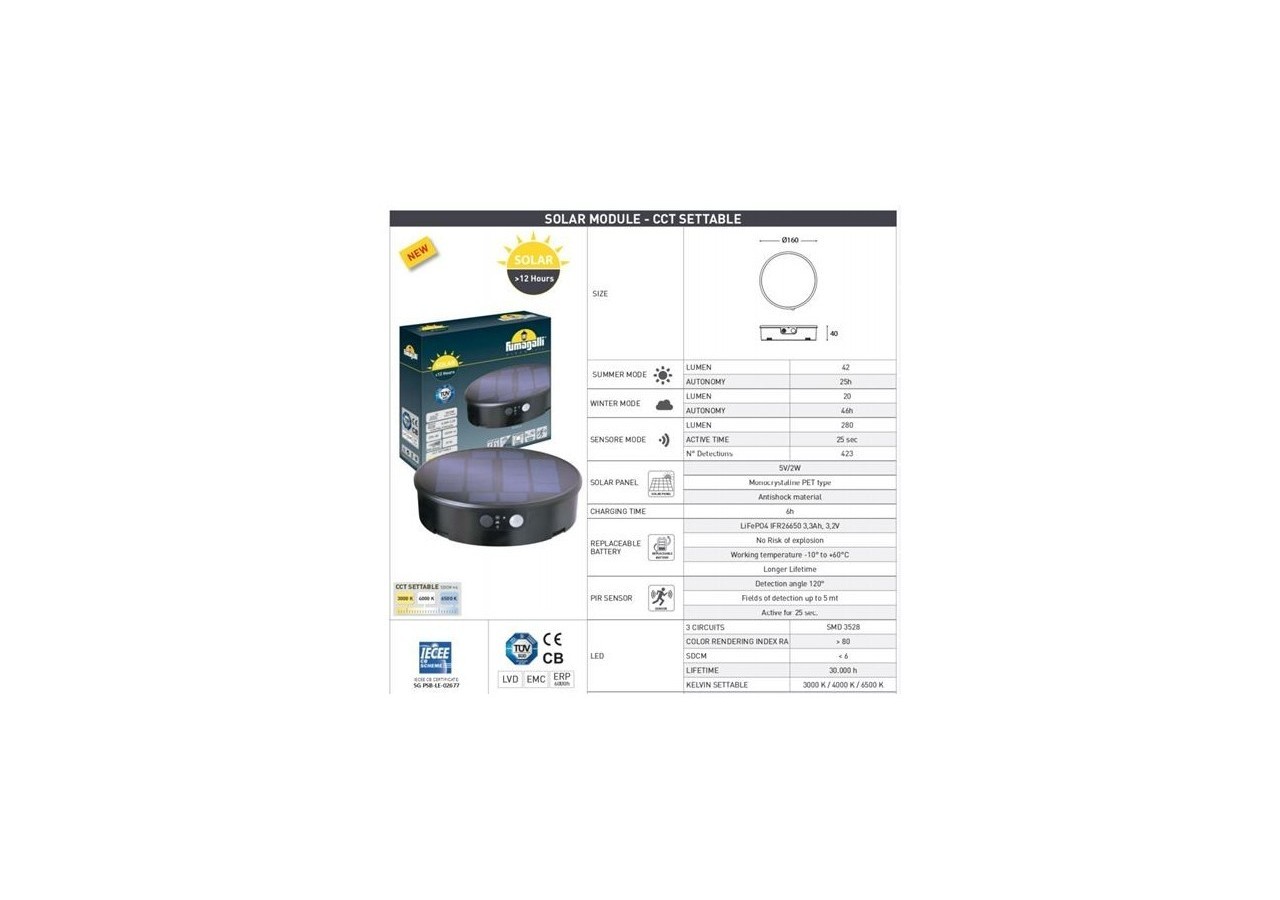 Borne solaire FIORINA FUMAGALLI avec capteur et CCT - FI1.542.000.A0S1K - Barcelona LED