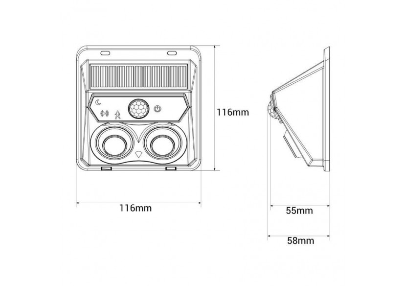 Pack x 2-Applique murale solaire extérieure avec capteur de mouvement PIR-1W (2x0,5W)-IP44 - SL25-BC - Barcelona LED