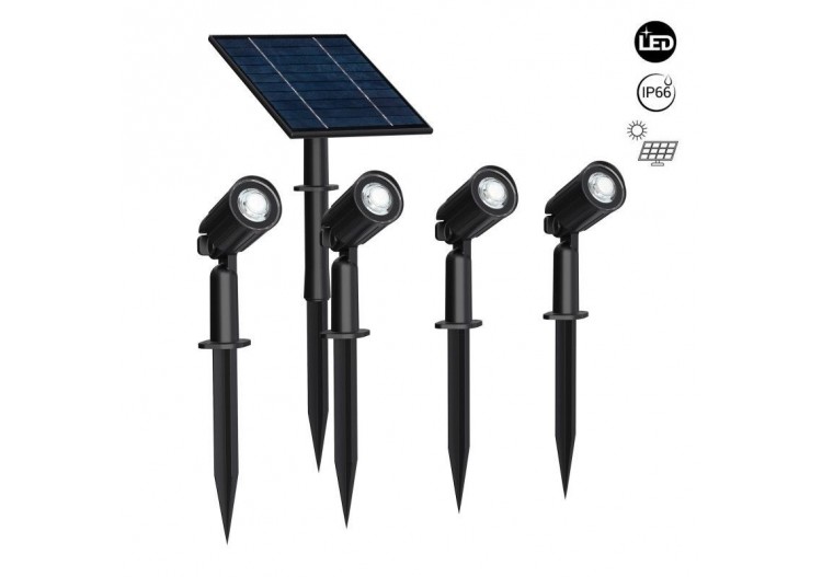 Kit x 4 spots sur piquet avec panneau solaire-5W-IP66-3000K - SL27-BC - Barcelona LED