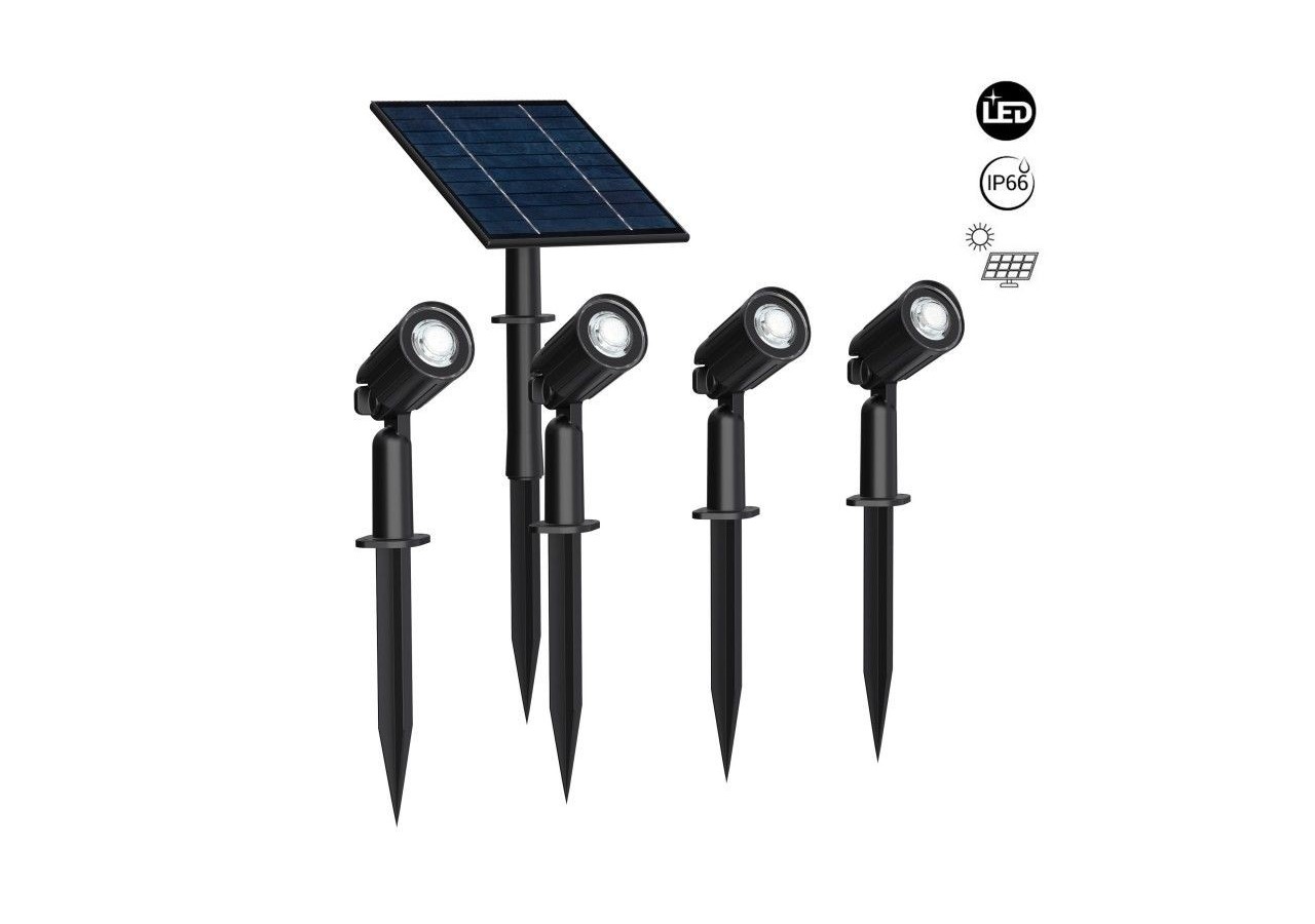 Kit x 4 spots sur piquet avec panneau solaire-5W-IP66-3000K - SL27-BC - Barcelona LED