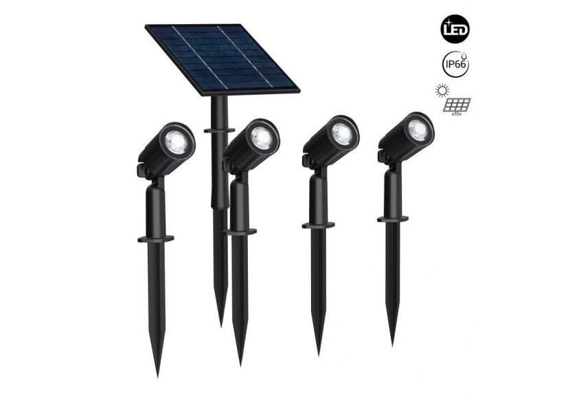 Kit x 4 spots sur piquet avec panneau solaire-5W-IP66-3000K - SL27-BC - Barcelona LED