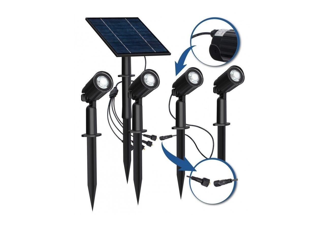 Kit x 4 spots sur piquet avec panneau solaire-5W-IP66-3000K - SL27-BC - Barcelona LED