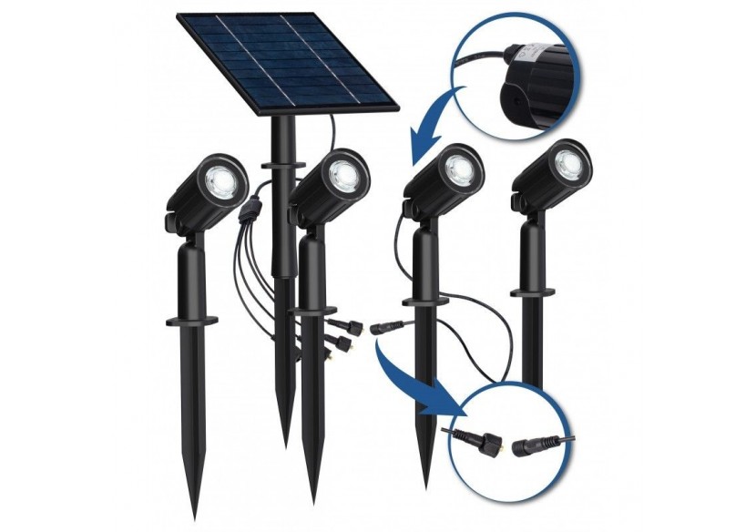 Kit x 4 spots sur piquet avec panneau solaire-5W-IP66-3000K - SL27-BC - Barcelona LED