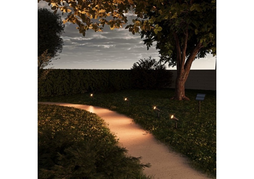 Kit x 4 spots sur piquet avec panneau solaire-5W-IP66-3000K - SL27-BC - Barcelona LED