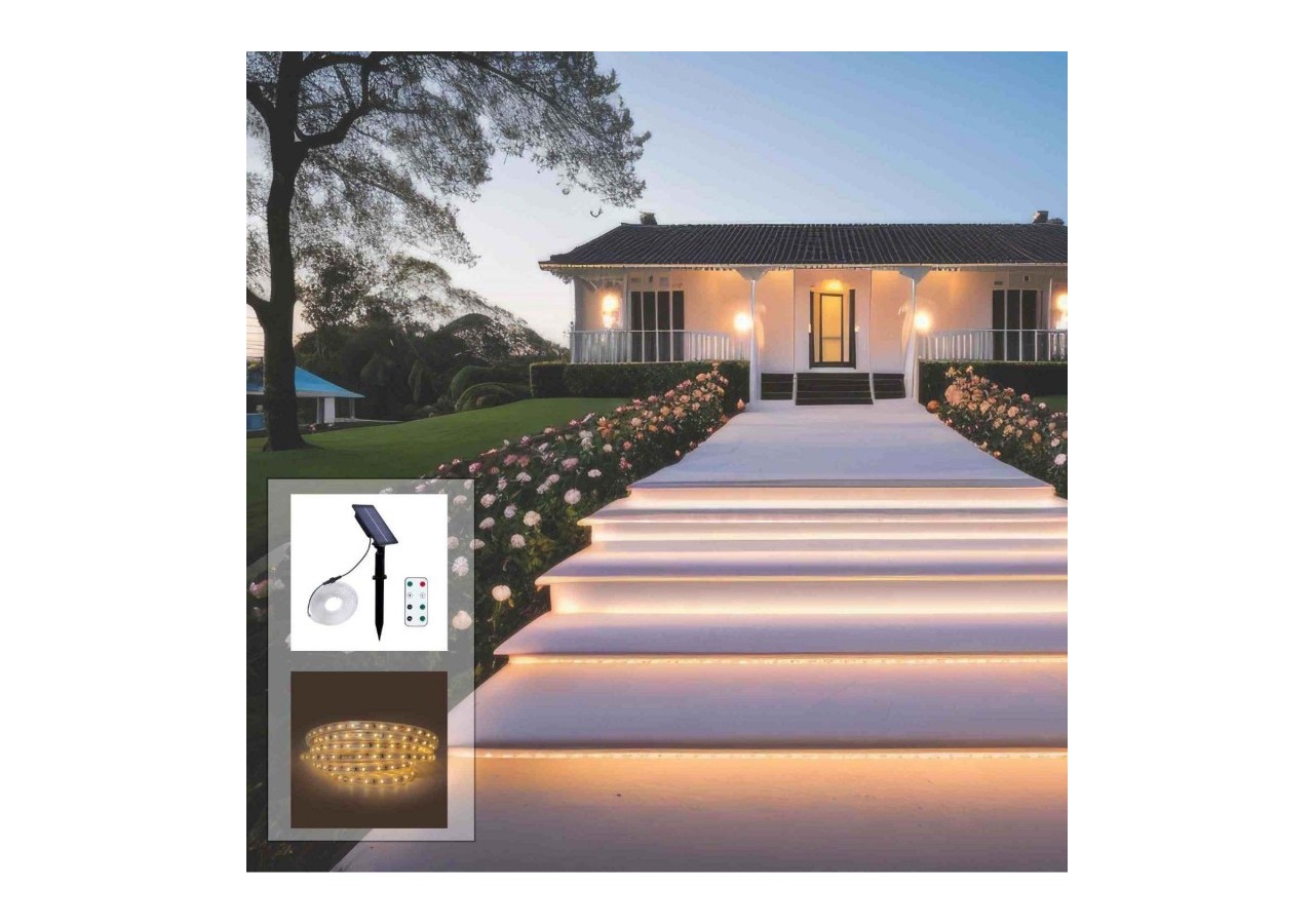 Ruban LED solaire extérieur avec télécommande 18W-12mm-5m-2700K-IP65 - SL29-18W - Barcelona LED