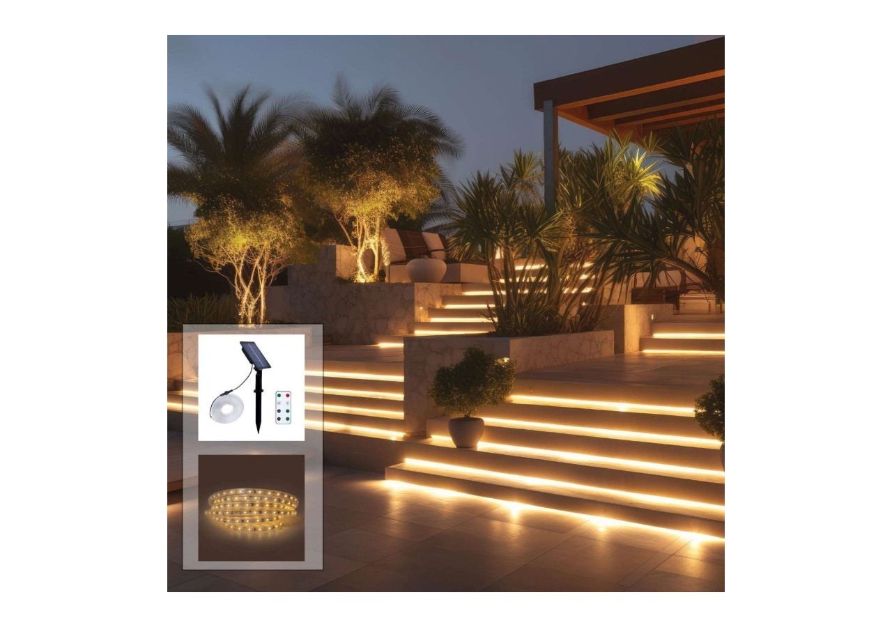 Ruban LED solaire extérieur avec télécommande 18W-12mm-5m-2700K-IP65 - SL29-18W - Barcelona LED