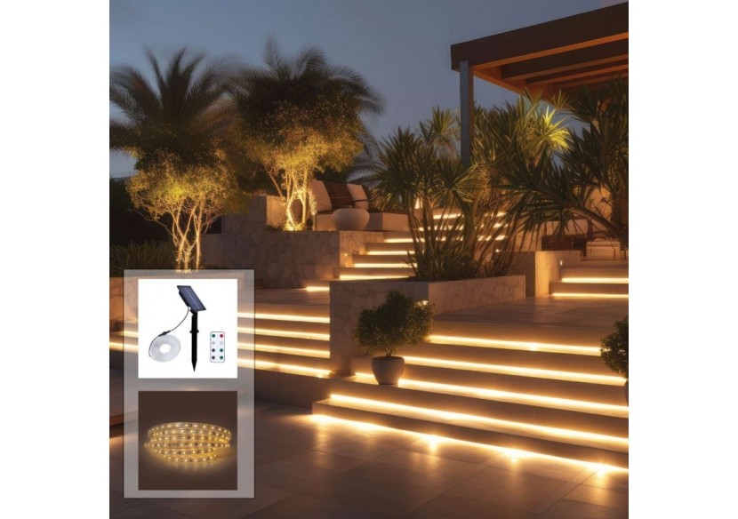 Ruban LED solaire extérieur avec télécommande 18W-12mm-5m-2700K-IP65 - SL29-18W - Barcelona LED