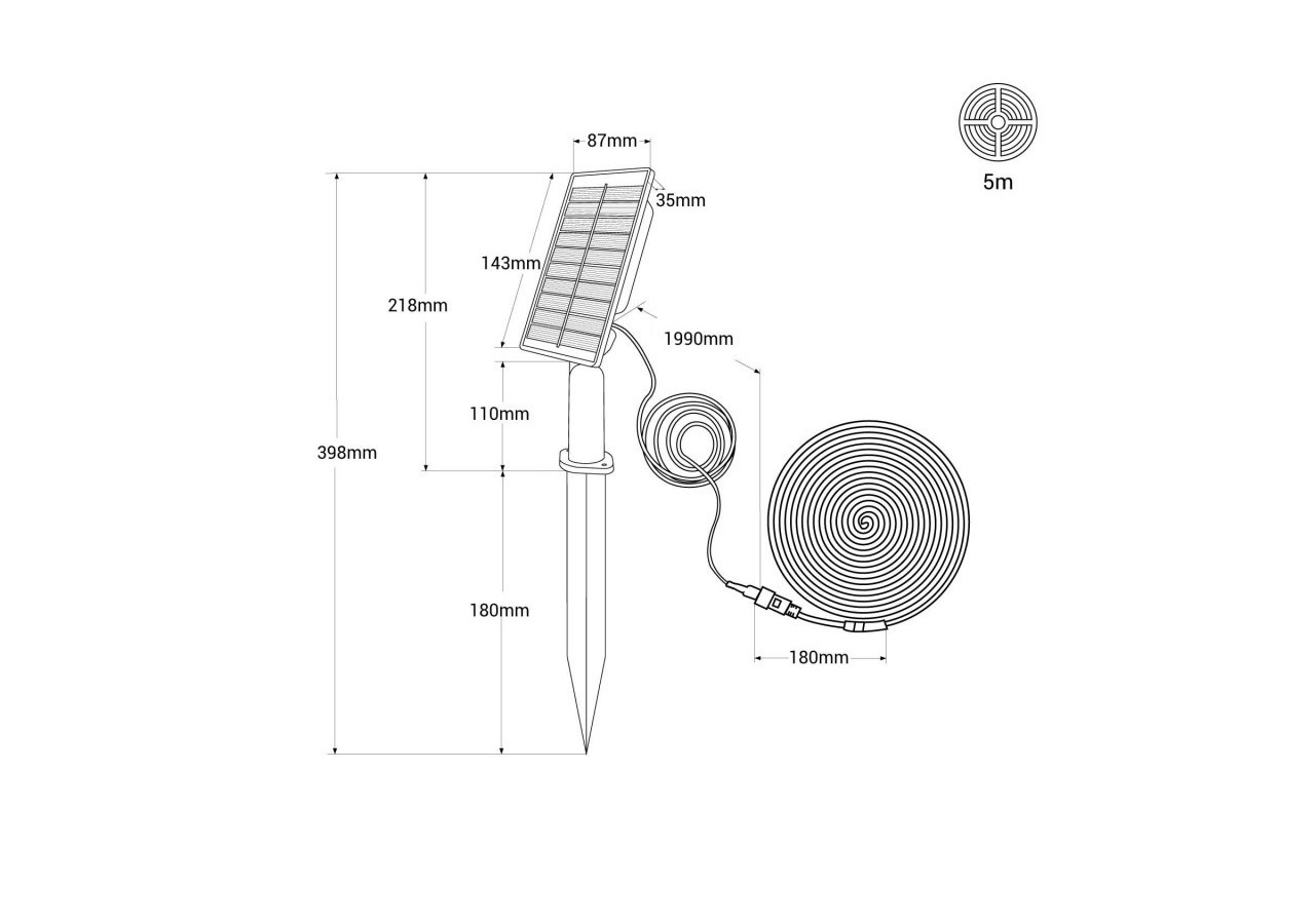 Ruban LED solaire extérieur avec télécommande 18W-12mm-5m-2700K-IP65 - SL29-18W - Barcelona LED