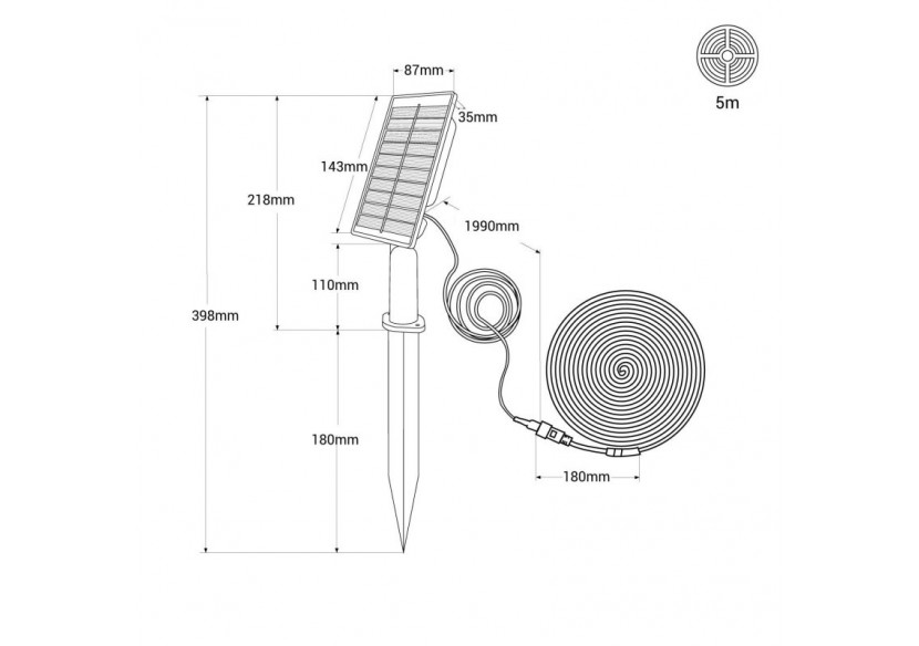 Ruban LED solaire extérieur avec télécommande 18W-12mm-5m-2700K-IP65 - SL29-18W - Barcelona LED