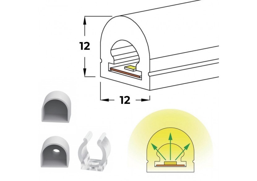 Néon LED flexible 24V DC-12x12mm-10m-Kit complet-180 LED/m-12W/m-IP65-À courbure verticale - B3200RO - Barcelona LED