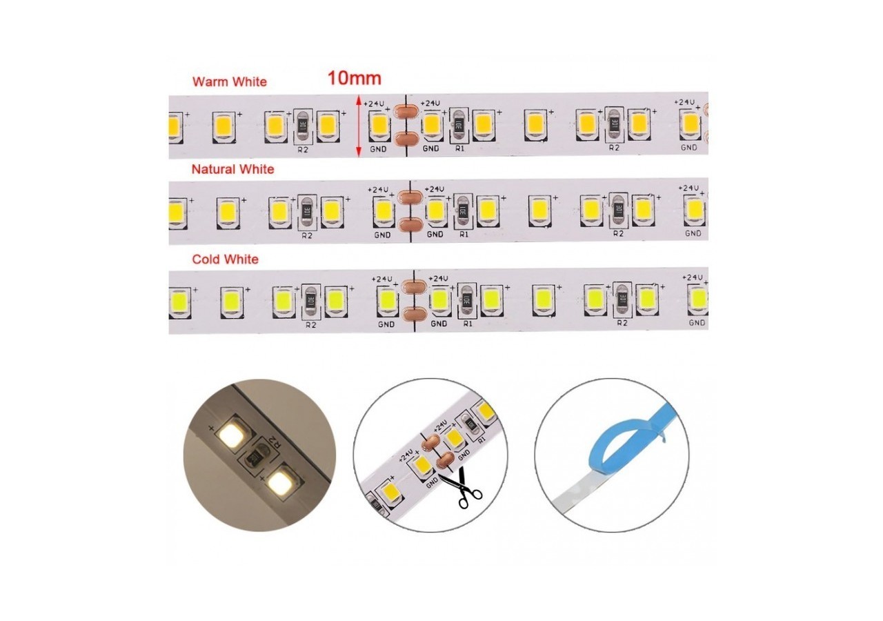 Ruban LED 24V DC-18W/m-Monochrome-10mm-IP20-Rouleau de 5m-120ch/m - B1552-270 - Barcelona LED