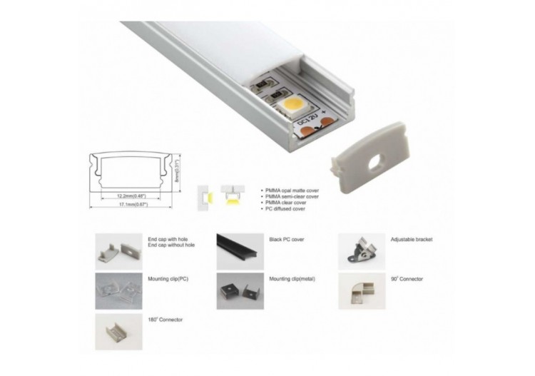 Profilé en aluminium 17x8mm - BPERF17X8-B - Barcelona LED