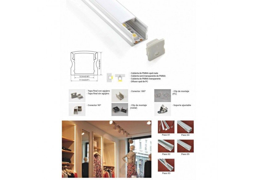 Profilé aluminium de surface 17x15 mm - BPERF17X15 - Barcelona LED