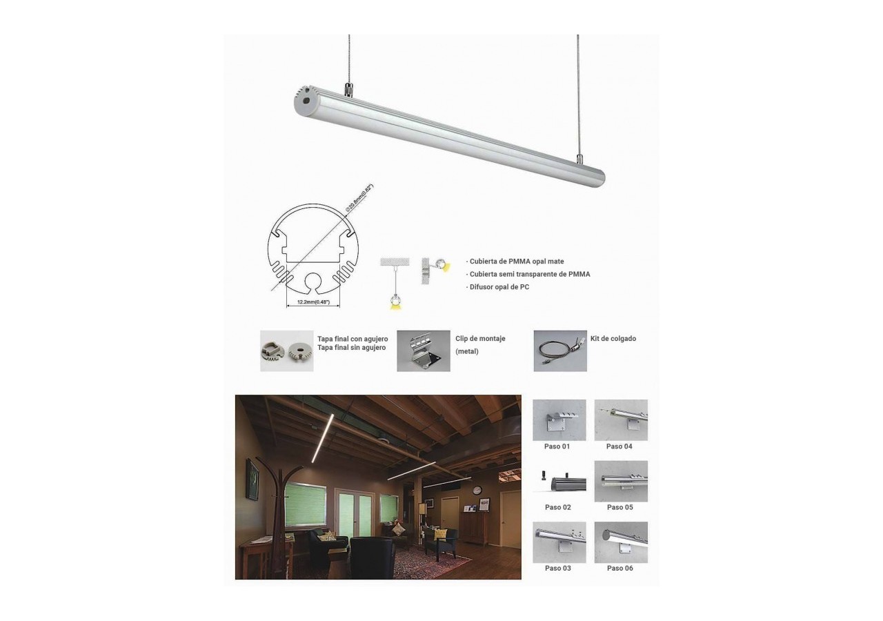 Profilé aluminium à suspendre, 21mm (2 m) - BPERF-DIAM21 - Barcelona LED