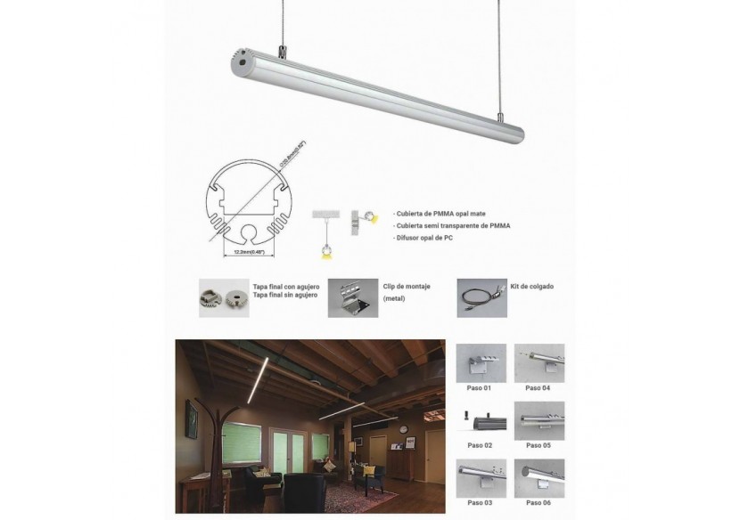 Profilé aluminium à suspendre, 21mm (2 m) - BPERF-DIAM21 - Barcelona LED Profilé aluminium à suspendre, 21mm (2 m) - BPERF-DIAM21 - Barcelona LED