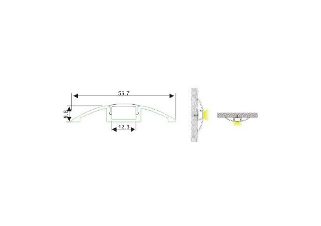Profilé aluminium 58x9mm Surface en forme de demi-lune (2 m) - BPERF58X9 - Barcelona LED