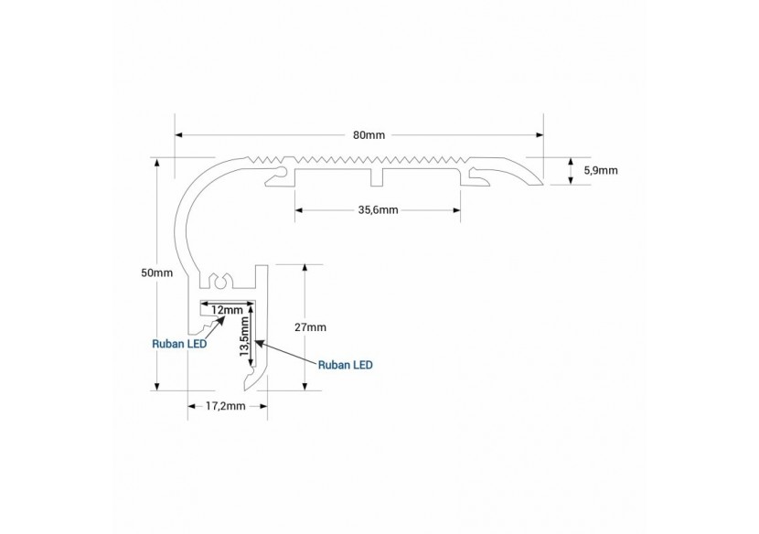 Profilé aluminium pour marche escalier 80x50mm (2 m) - BPERF80X50 - Barcelona LED Profilé aluminium pour marche escalier 80x50mm (2 m) - BPERF80X50 - Barcelona LED
