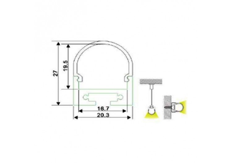 Profilé pour ruban LED suspendu ou en surface 20x27mm (2m) - BPERF20X27 - Barcelona LED 2