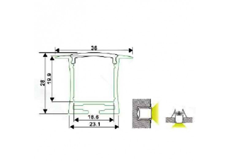 Profilé aluminium encastrable 36x28mm (2 m) - BPERF36X28 - Barcelona LED 2