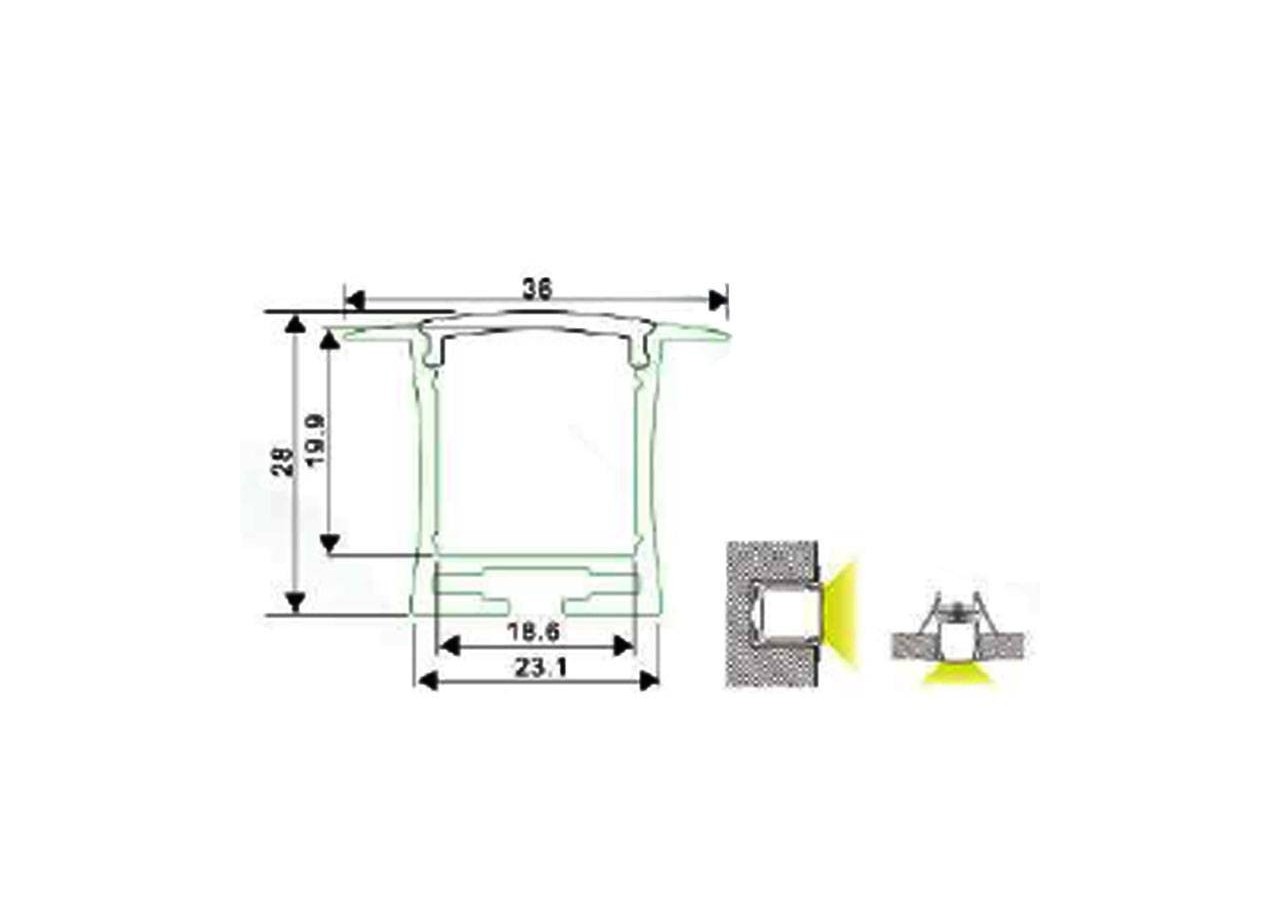 Profilé aluminium encastrable 36x28mm (2 m) - BPERF36X28 - Barcelona LED