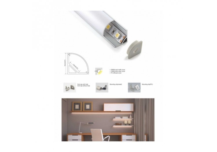 Profilé en aluminium d'angle 45 degrés 16x16 - BPERF16X16 - Barcelona LED