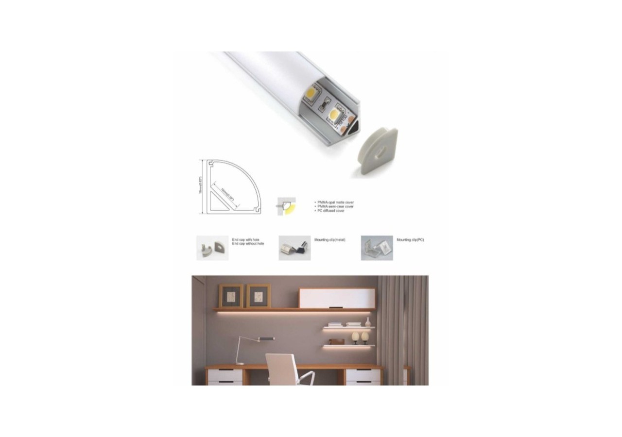 Profilé en aluminium d'angle 45 degrés 16x16 - BPERF16X16 - Barcelona LED