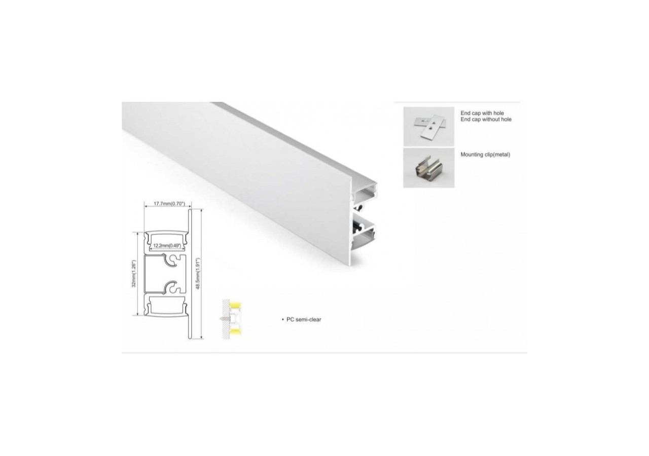 Profilé aluminium type léche-mur haut/bas 18x49mm (2 m) - BPERF18X49 - Barcelona LED