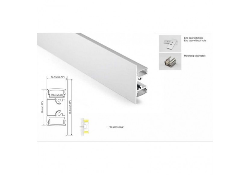 Profilé aluminium type léche-mur haut/bas 18x49mm (2 m) - BPERF18X49 - Barcelona LED Profilé aluminium type léche-mur haut/bas 18x49mm (2 m) - BPERF18X49 - Barcelona LED