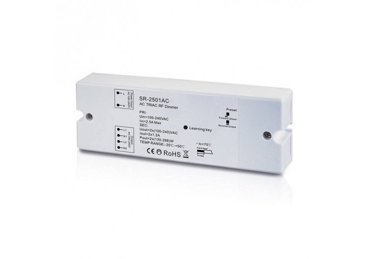 Variateur récepteur RF Triac 100-240V (2 canaux, 1.2A/Canal) - D2501AC - Barcelona LED