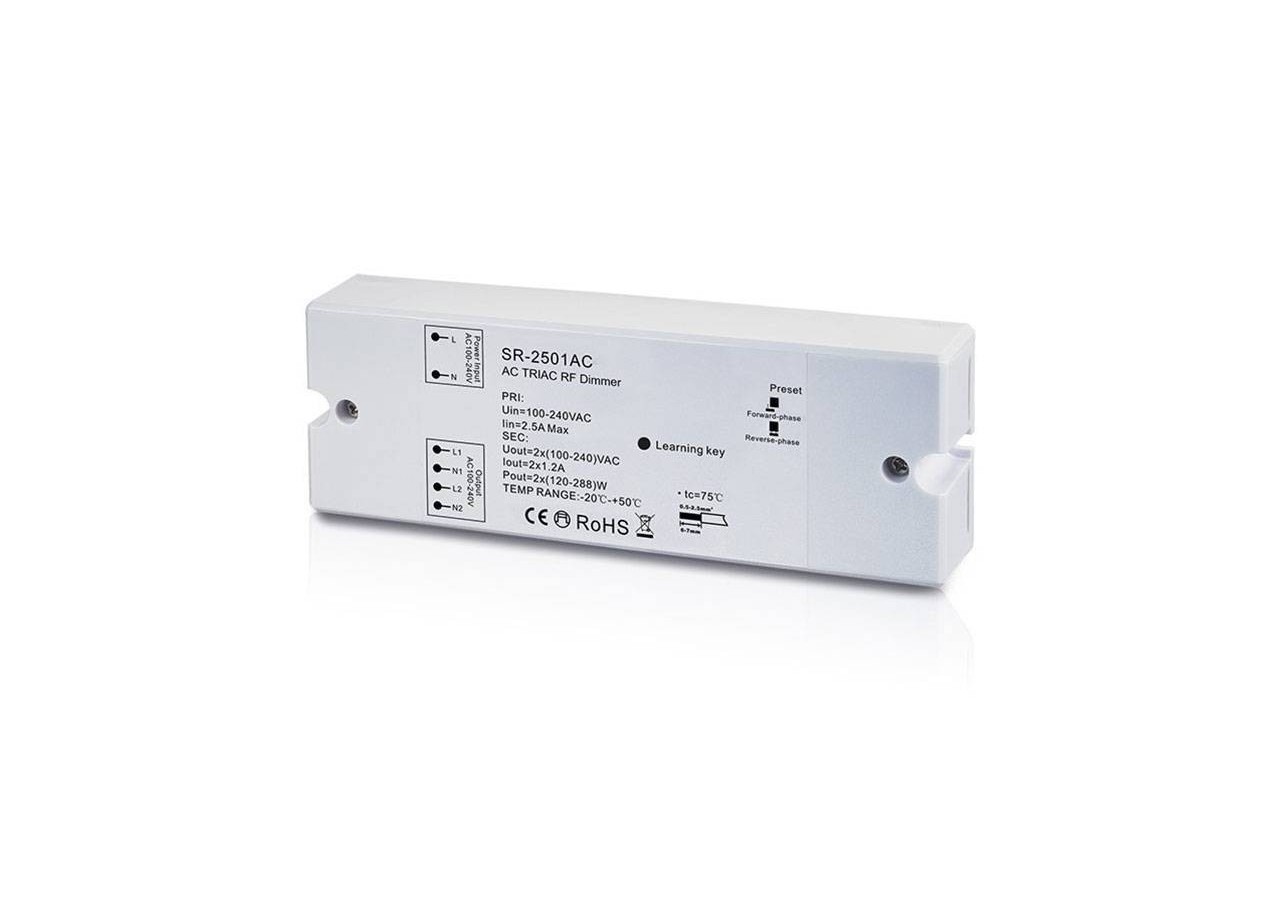 Variateur récepteur RF Triac 100-240V (2 canaux, 1.2A/Canal) - D2501AC - Barcelona LED