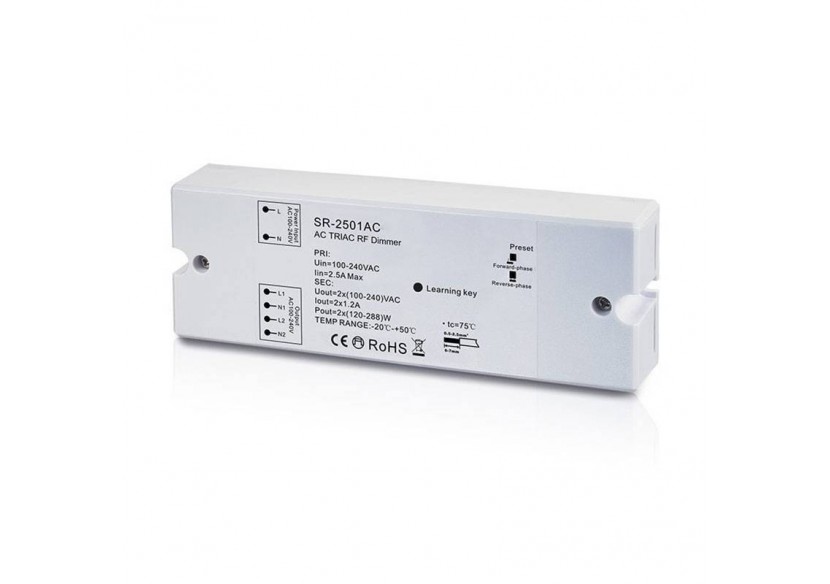 Variateur récepteur RF Triac 100-240V (2 canaux, 1.2A/Canal) - D2501AC - Barcelona LED Variateur récepteur RF Triac 100-240V (2 canaux, 1.2A/Canal) - D2501AC - Barcelona LED