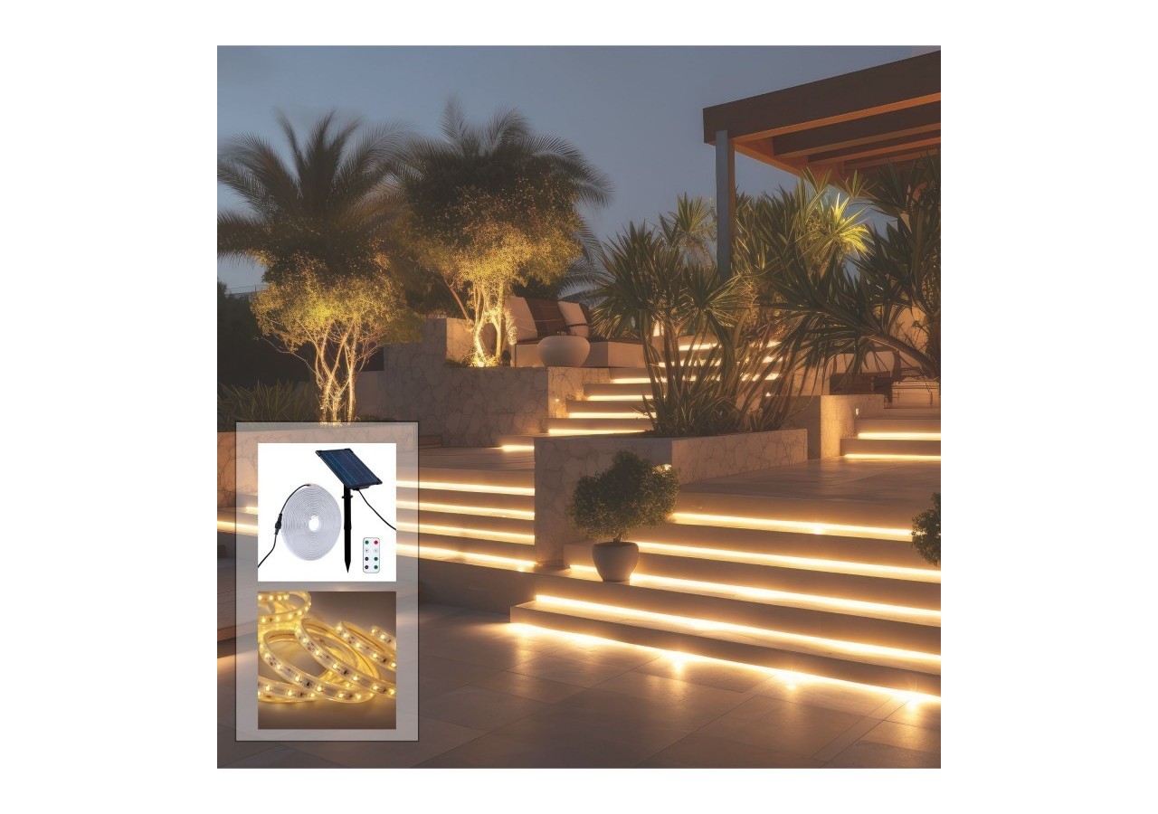 Ruban LED solaire extérieur avec télécommande 40W-12mm-10m-2700K-IP65 - SL29-40W - Barcelona LED