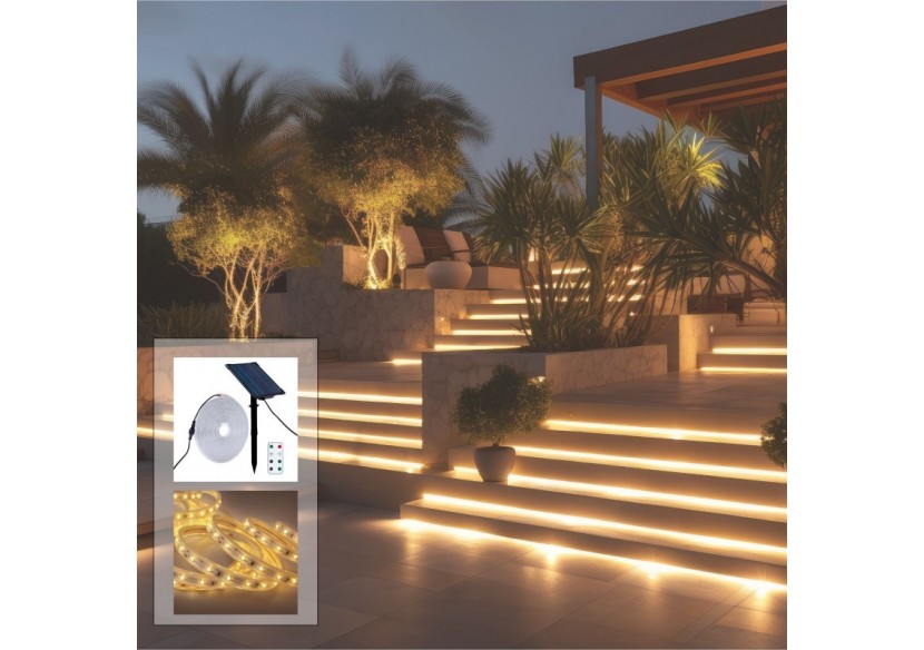 Ruban LED solaire extérieur avec télécommande 40W-12mm-10m-2700K-IP65 - SL29-40W - Barcelona LED Ruban LED solaire extérieur avec télécommande 40W-12mm-10m-2700K-IP65 - SL29-40W - Barcelona LED