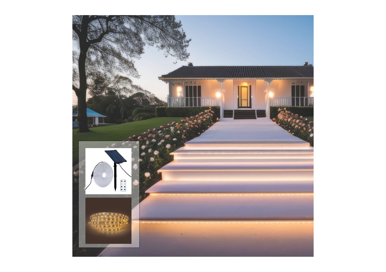 Ruban LED solaire extérieur avec télécommande 40W-12mm-10m-2700K-IP65 - SL29-40W - Barcelona LED